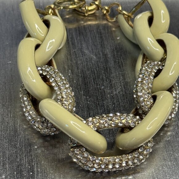 Early 2000s Bold Glam Bracelet | Chunky Gold Link Rhinestone Statement Piece Y2K - Picture 8 of 8